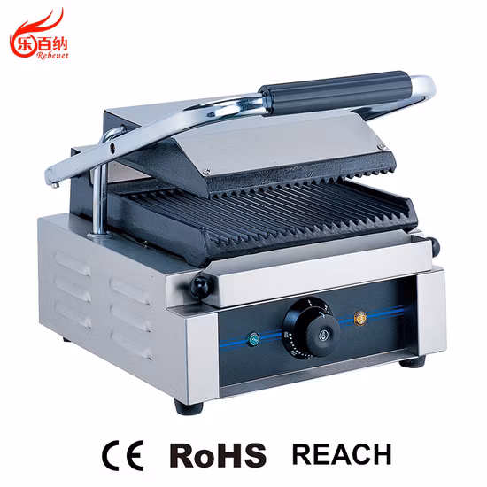 Parrilla de contacto tipo sándwich Panini ranurada eléctrica comercial aprobada por la CE (PG